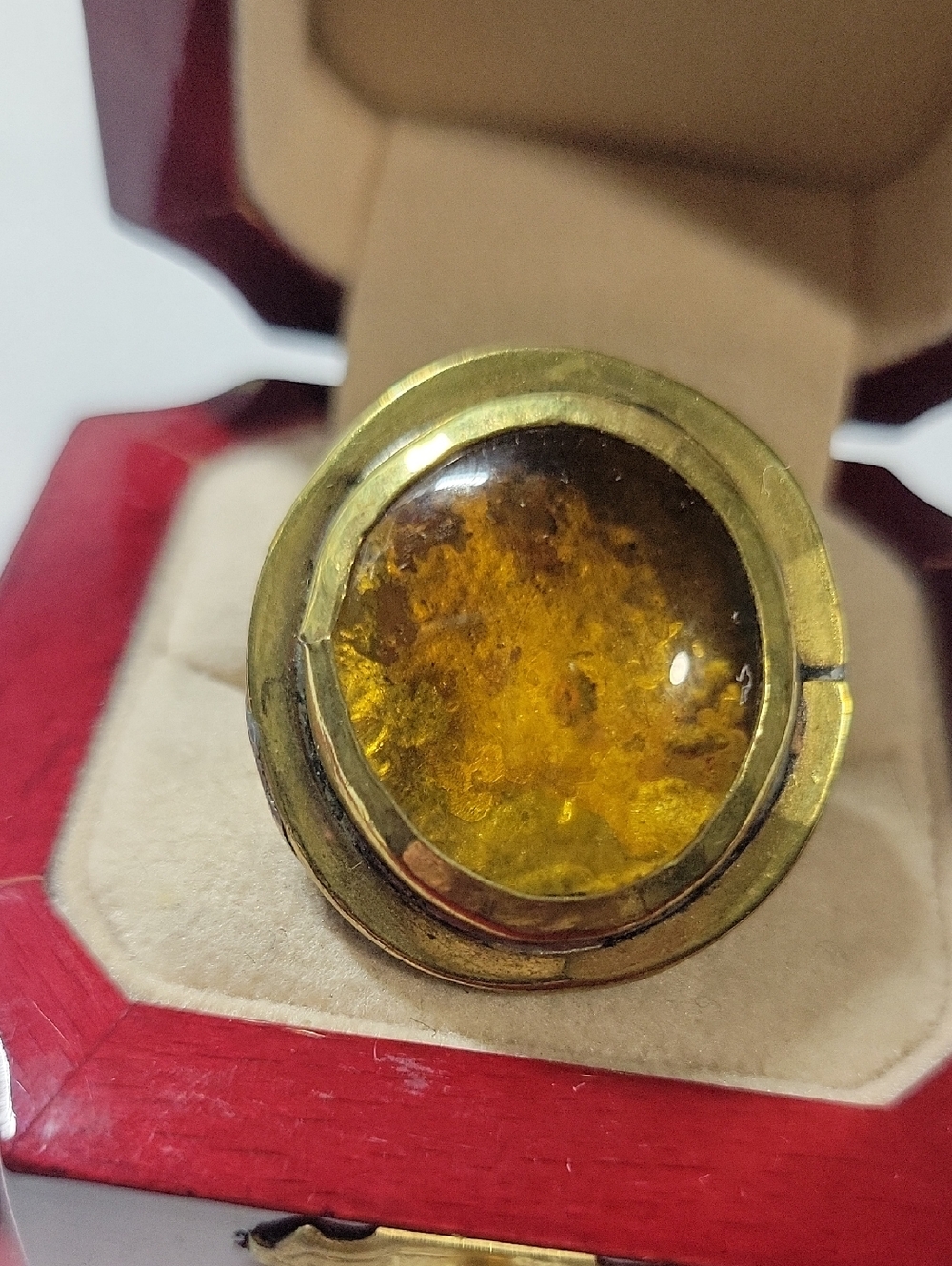 Vintage Rafael Cabochon Statement Ring in Brass Tone